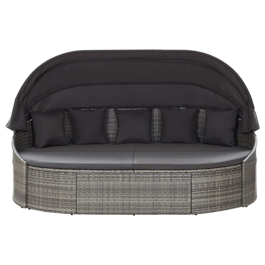 vidaXL Patio Lounge Bed with Canopy Poly Rattan Gray-2