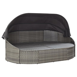 vidaXL Patio Lounge Bed with Canopy Poly Rattan Gray-3