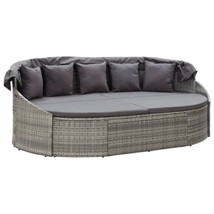 vidaXL Patio Lounge Bed with Canopy Poly Rattan Gray-5