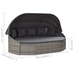 vidaXL Patio Lounge Bed with Canopy Poly Rattan Gray-8