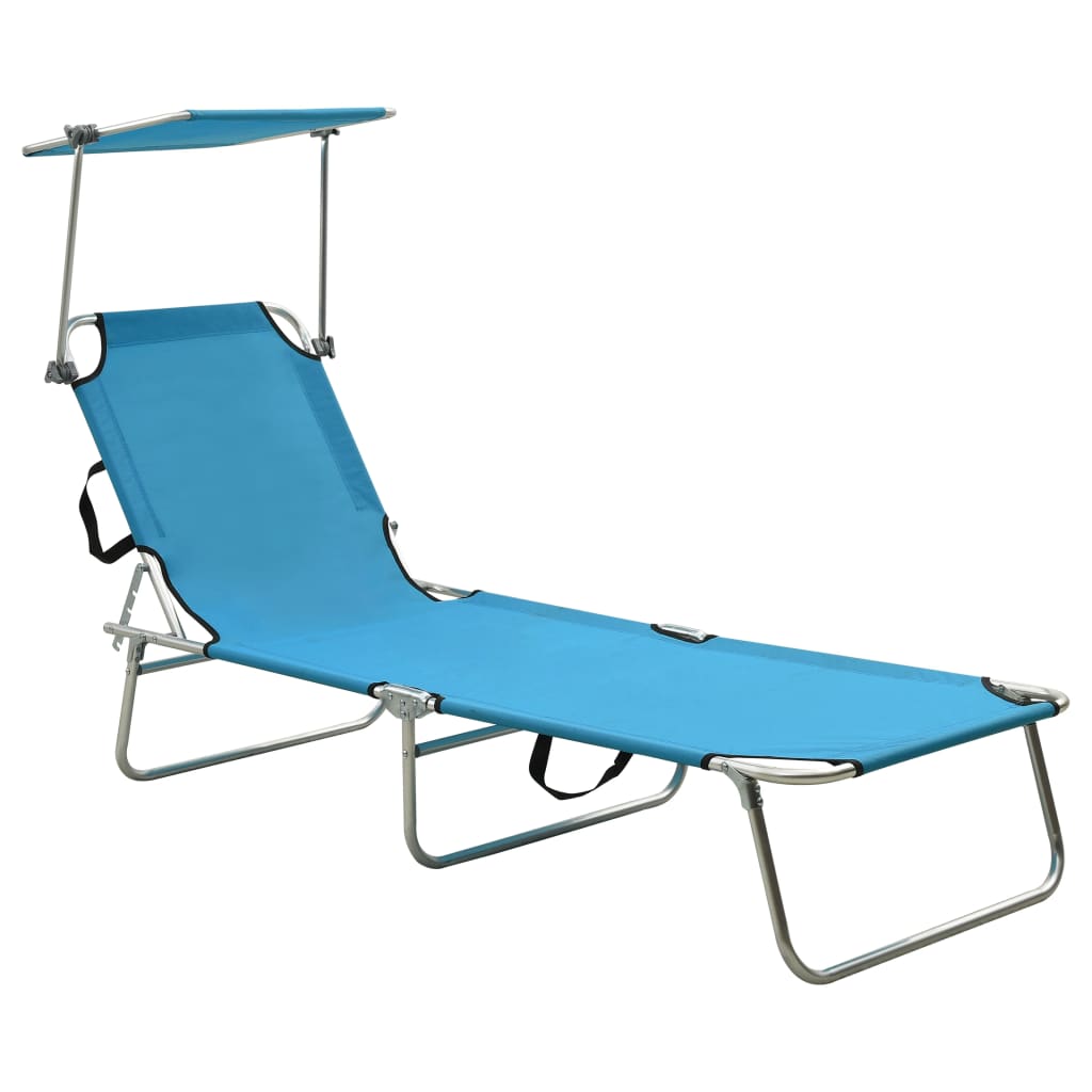 vidaXL Patio Lounge Chair Folding Sunlounger Outdoor Sunbed with Canopy Steel-20