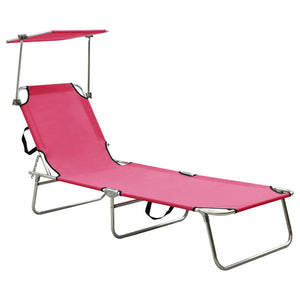 vidaXL Patio Lounge Chair Folding Sunlounger Outdoor Sunbed with Canopy Steel-11