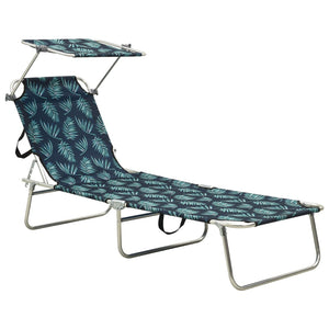 vidaXL Patio Lounge Chair Folding Sunlounger Outdoor Sunbed with Canopy Steel-0
