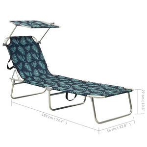 vidaXL Patio Lounge Chair Folding Sunlounger Outdoor Sunbed with Canopy Steel-8
