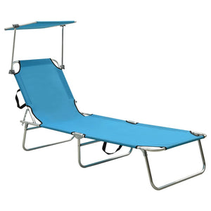 vidaXL Patio Lounge Chair Folding Sunlounger Porch Sunbed with Canopy Aluminum-22