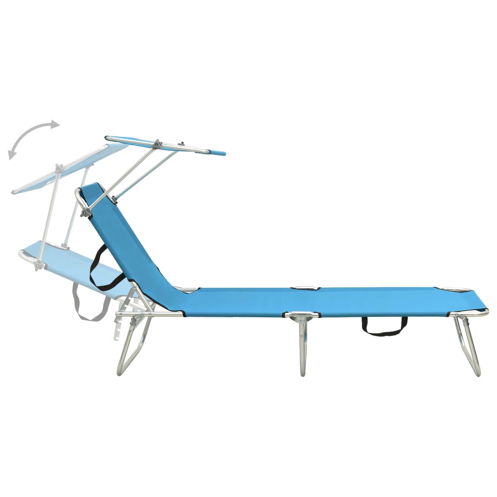 vidaXL Patio Lounge Chair Folding Sunlounger Porch Sunbed with Canopy Aluminum-51
