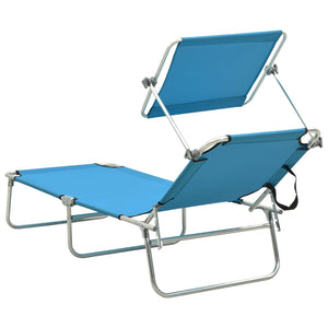 vidaXL Patio Lounge Chair Folding Sunlounger Porch Sunbed with Canopy Aluminum-57