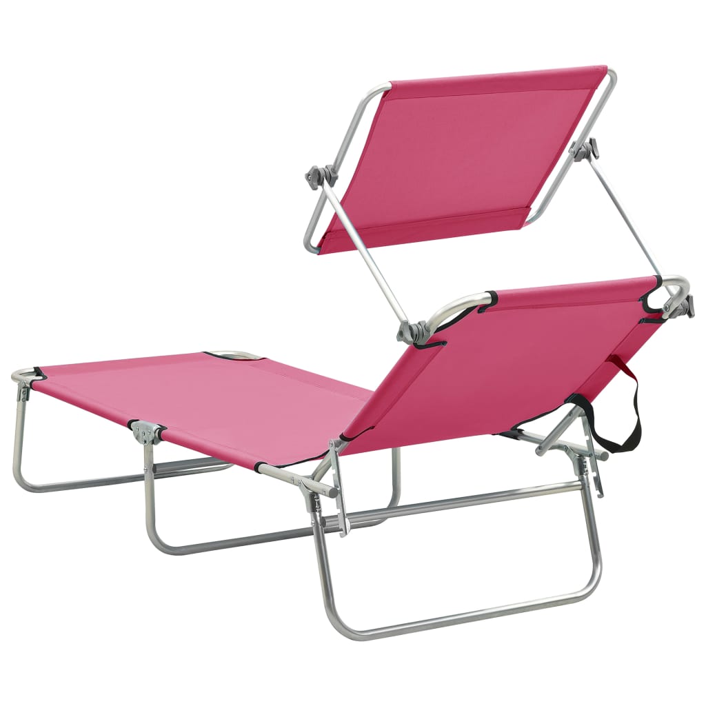 vidaXL Patio Lounge Chair Folding Sunlounger Porch Sunbed with Canopy Aluminum-29