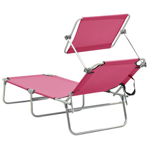 vidaXL Patio Lounge Chair Folding Sunlounger Porch Sunbed with Canopy Aluminum-29