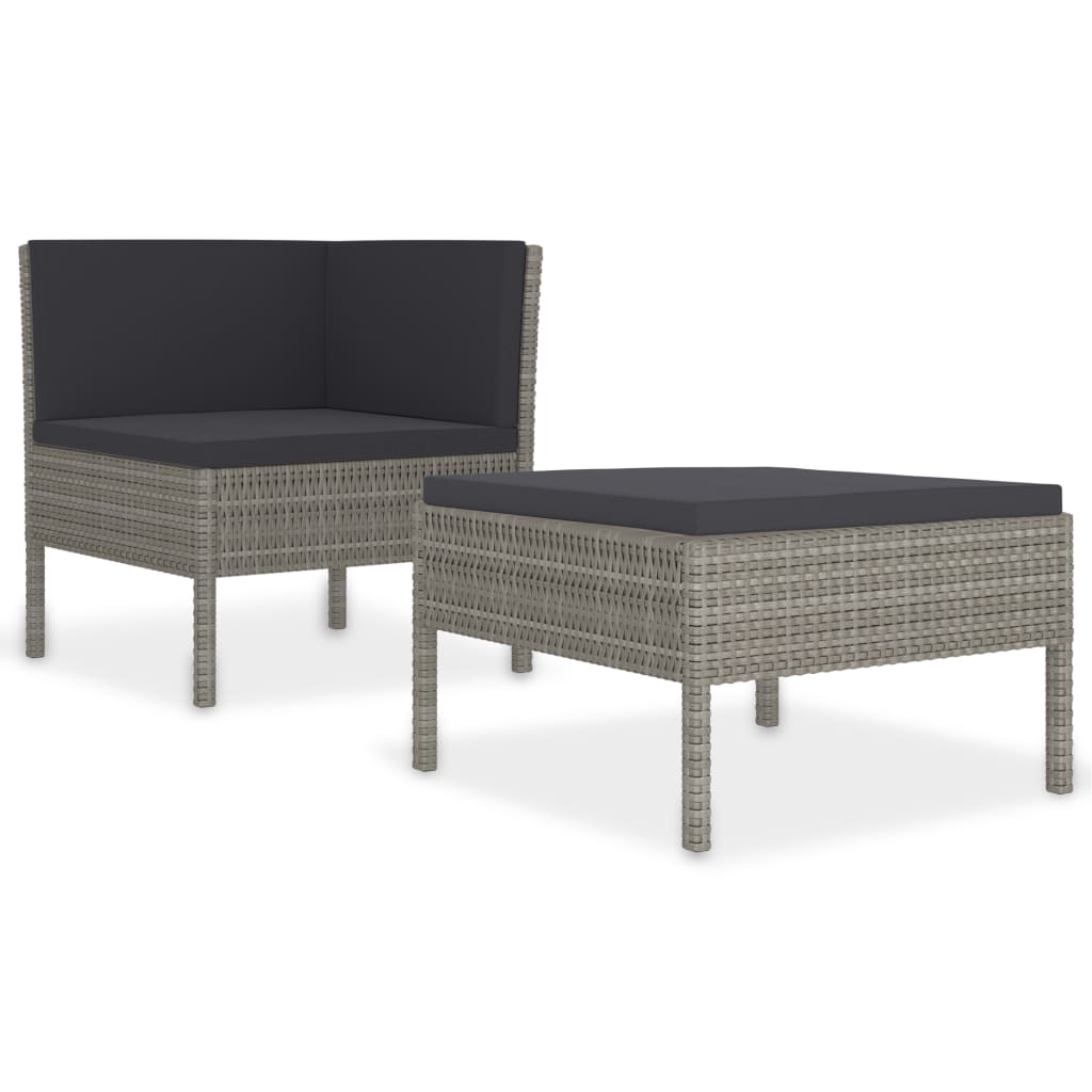 vidaXL Patio Furniture Set 2 Piece Patio Sectional Sofa with Table Poly Rattan-0