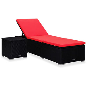 vidaXL Patio Lounge Chair Sunlounger Sunbed with Cushion Table Poly Rattan-0
