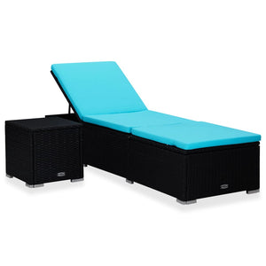 vidaXL Patio Lounge Chair Sunlounger Sunbed with Cushion Table Poly Rattan-12