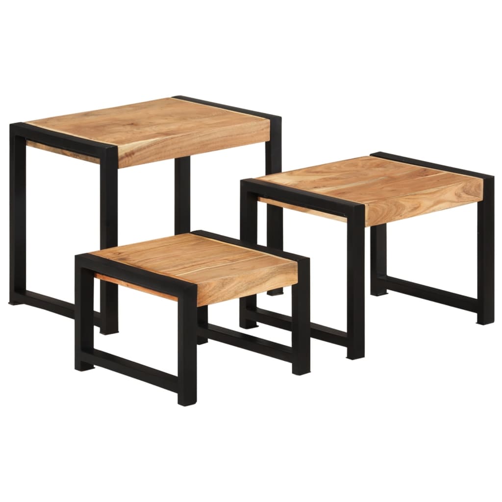 vidaXL Nesting Tables 3 pcs Solid Wood with Sheesham Finish-0