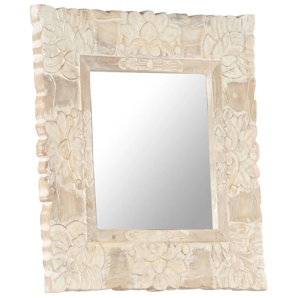 vidaXL Decorative Mirror Wall Bathroom Mirror Solid Mango Wood Hand Carved-10