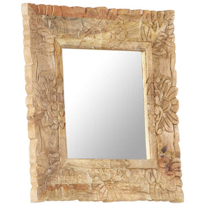 vidaXL Decorative Mirror Wall Bathroom Mirror Solid Mango Wood Hand Carved-3