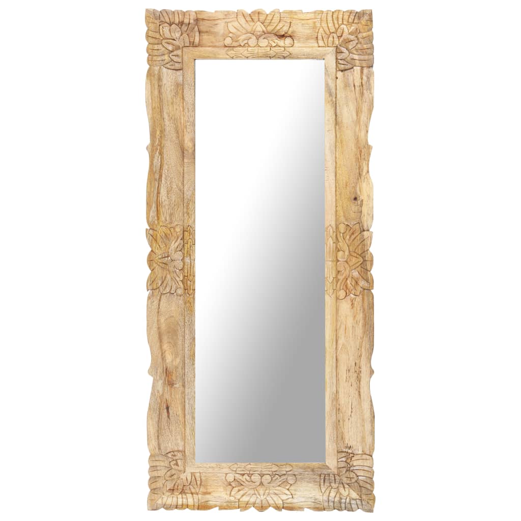 vidaXL Decorative Mirror Wall Bathroom Mirror Solid Mango Wood Hand Carved-25