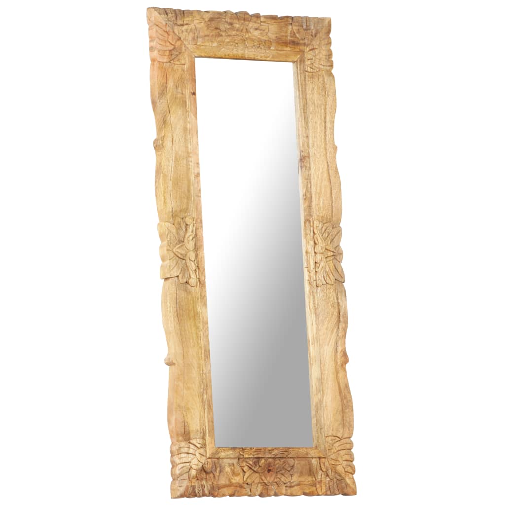 vidaXL Decorative Mirror Wall Bathroom Mirror Solid Mango Wood Hand Carved-2