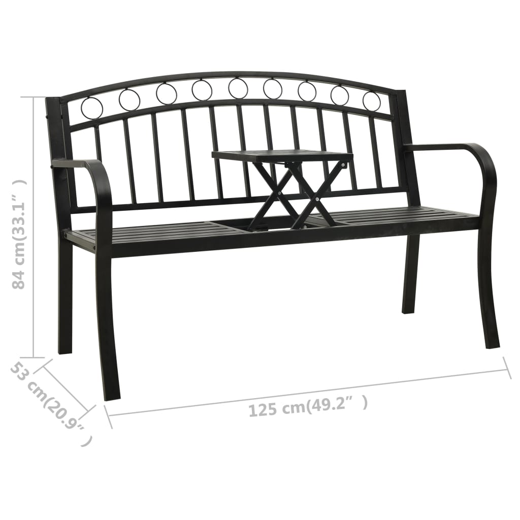 vidaXL Patio Bench with a Table 49.2" Steel Black-6