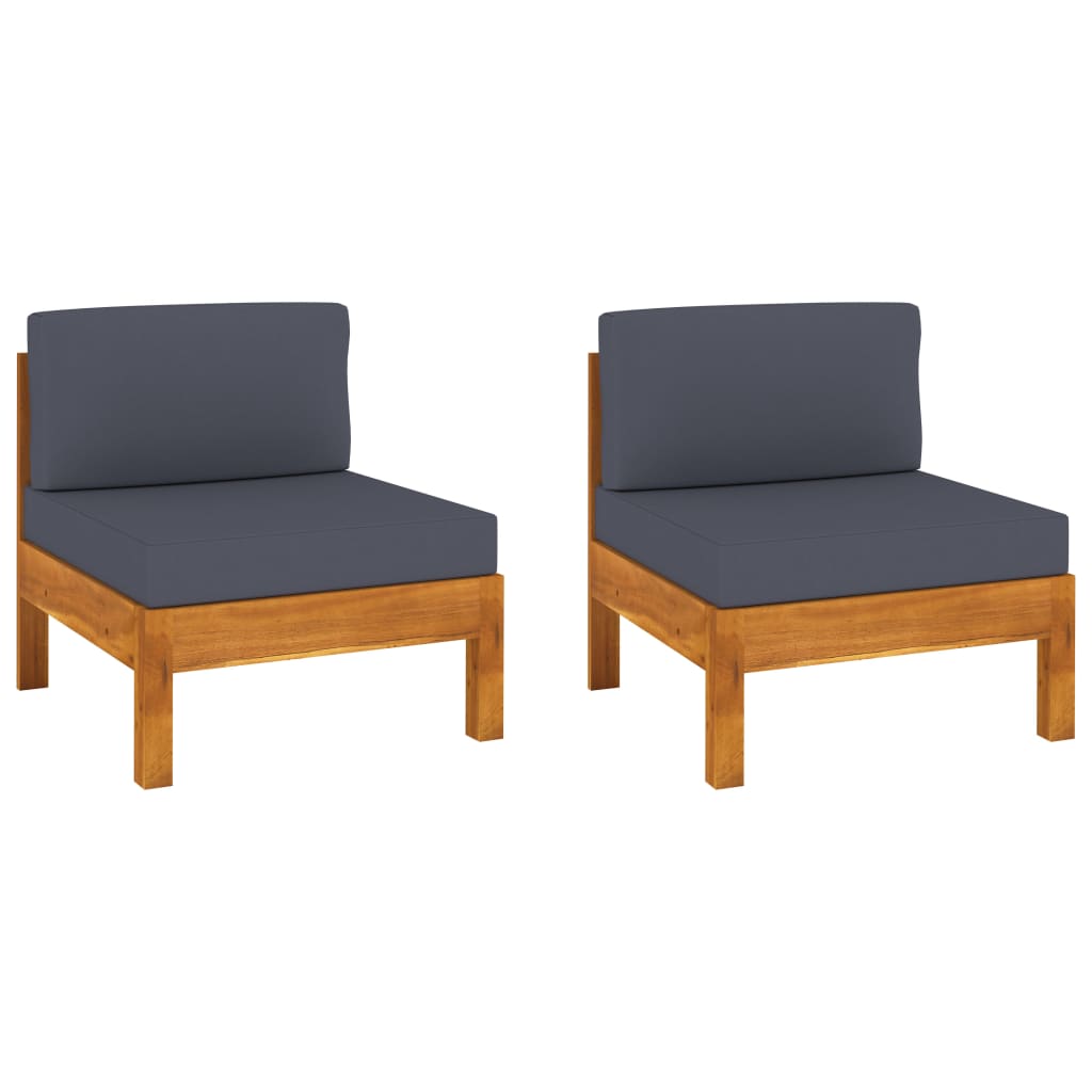 vidaXL Middle Sofas 2 pcs with Dark Gray Cushions Solid Acacia Wood-0