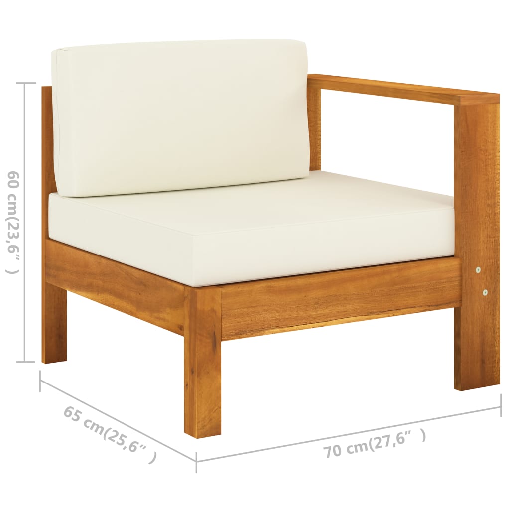 vidaXL Middle Sofa with 1 Armrest Cream White Solid Acacia Wood-4