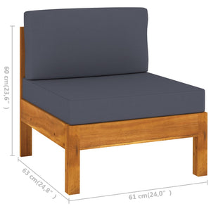 vidaXL Middle Sofa with Dark Gray Cushions Solid Acacia Wood-4