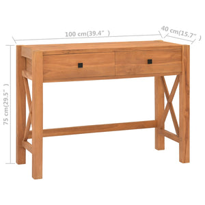 vidaXL Desk Standing Computer Desk Home Office Desk with 2 Drawers Teak Wood-7