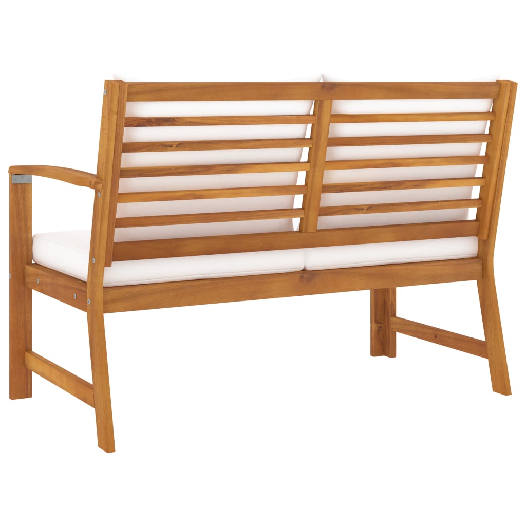 vidaXL Patio Bench 45.1" with Cream Cushion Solid Acacia Wood-3