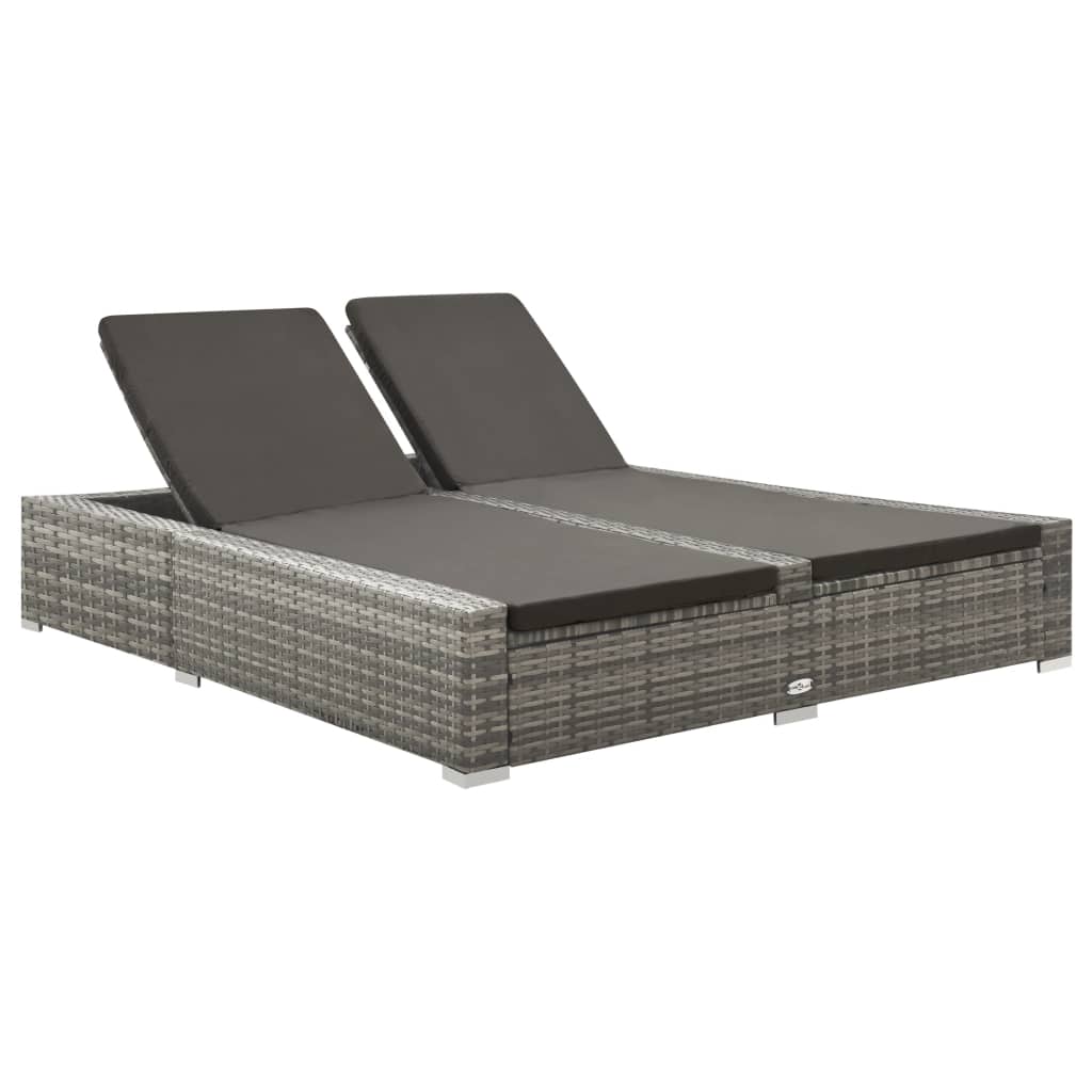 vidaXL Patio Bed Outdoor Wicker Daybed Double Chaise Lounge Bed Poly Rattan-1