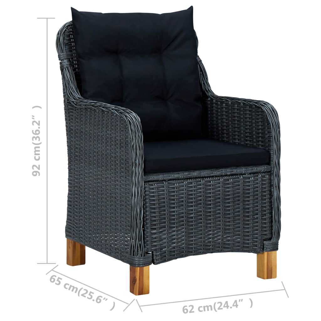 vidaXL Patio Chairs with Cushions 2 pcs Poly Rattan Dark Gray-7