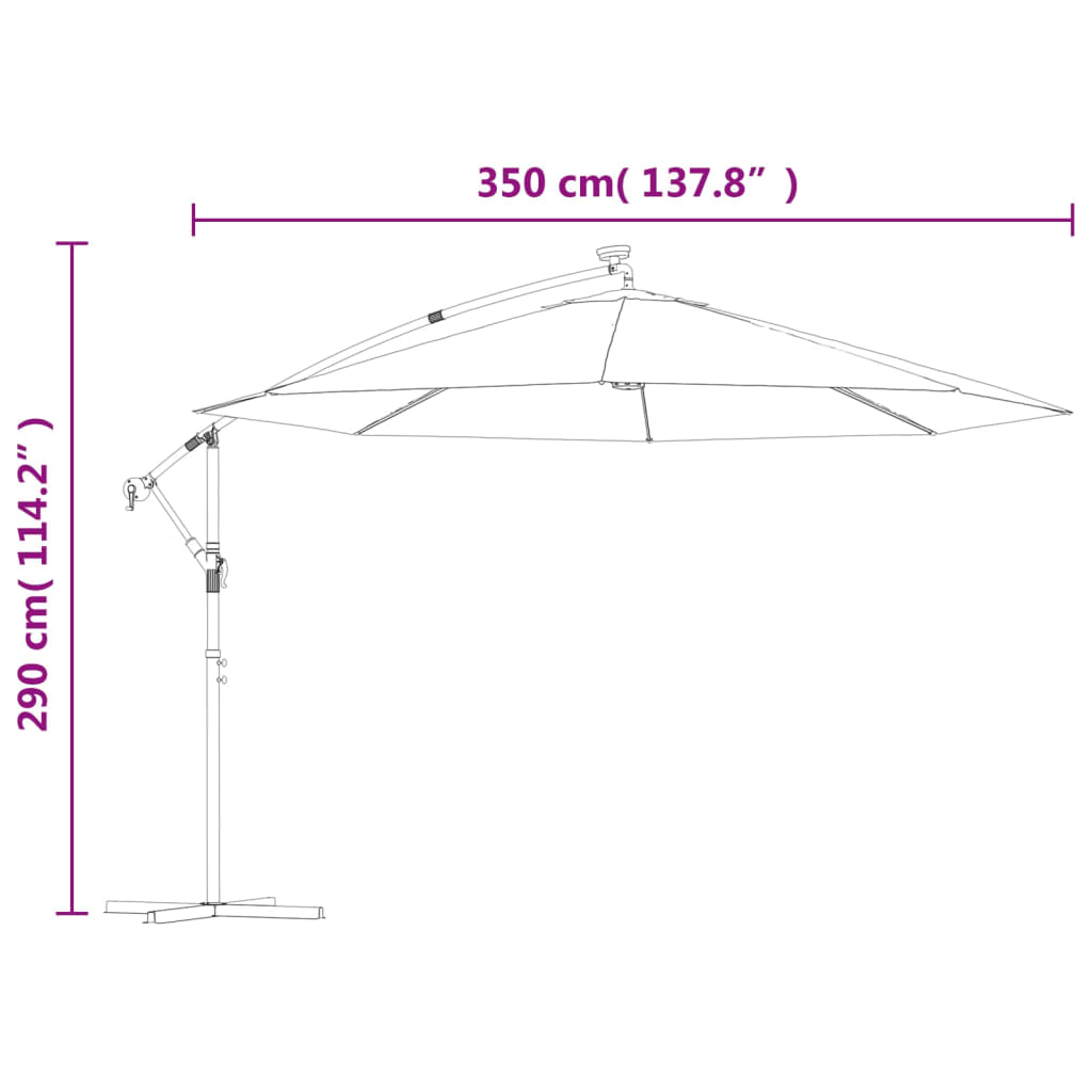 vidaXL Cantilever Umbrella Parasol with Solar LEDs Patio Umbrella Sunshade-5