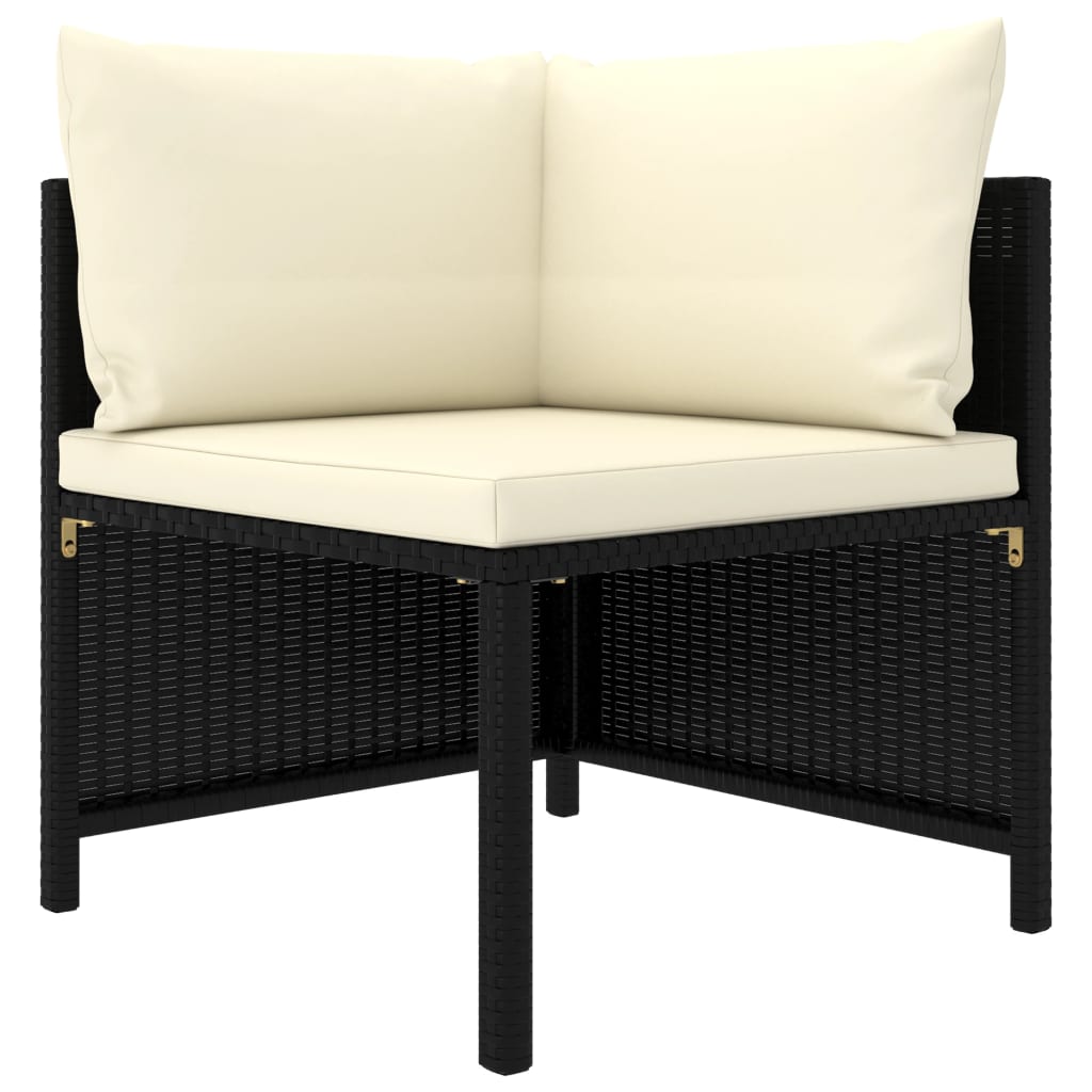 vidaXL Sectional Corner Sofa with Cushions Black Poly Rattan-0