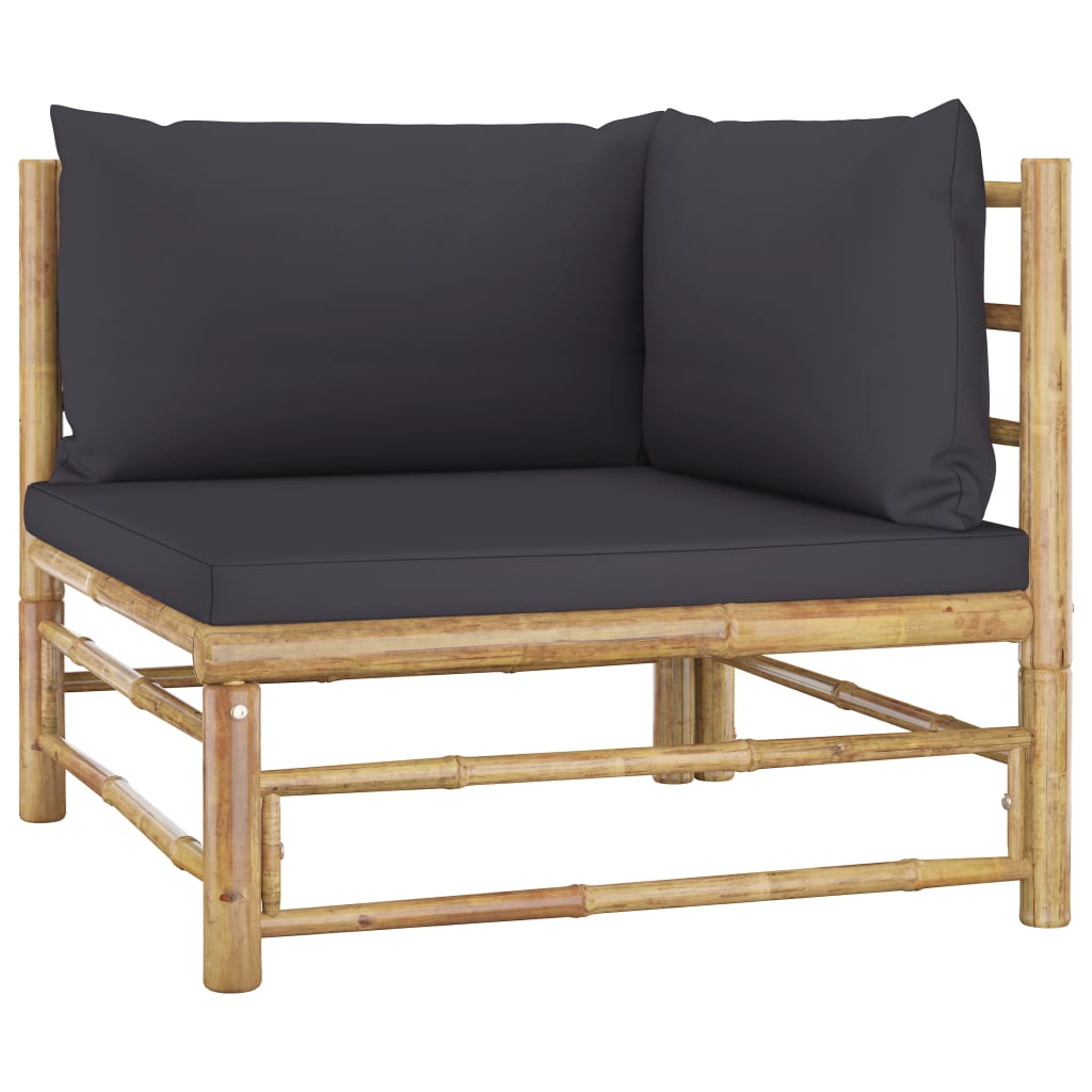 vidaXL Patio Corner Sofa with Dark Gray Cushions Bamboo-0