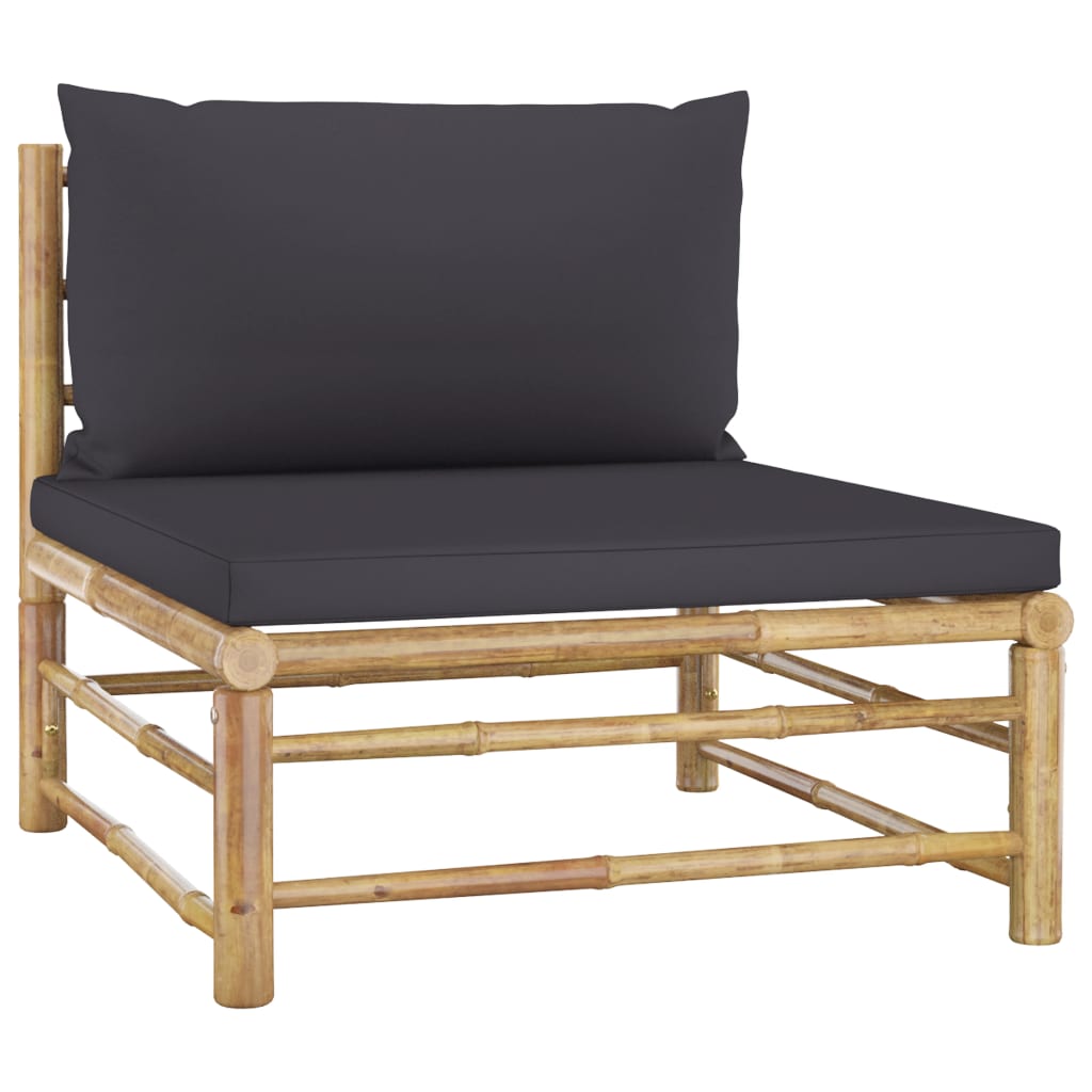 vidaXL Patio Middle Sofa with Dark Gray Cushions Bamboo-0