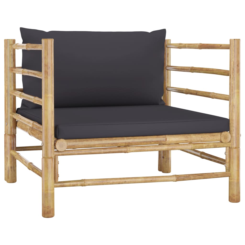vidaXL Patio Sofa with Dark Gray Cushions Bamboo-0