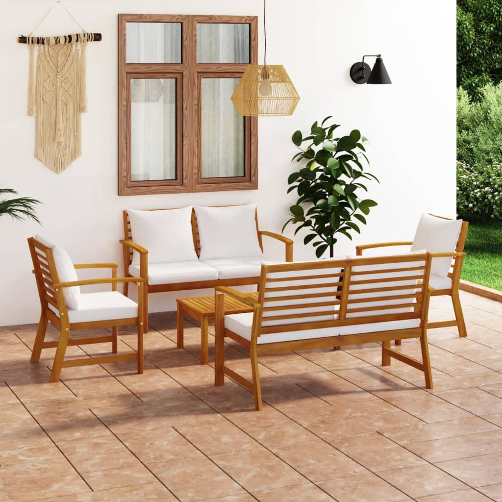vidaXL 5 Piece Garden Lounge Set with Cushion Solid Acacia Wood-0