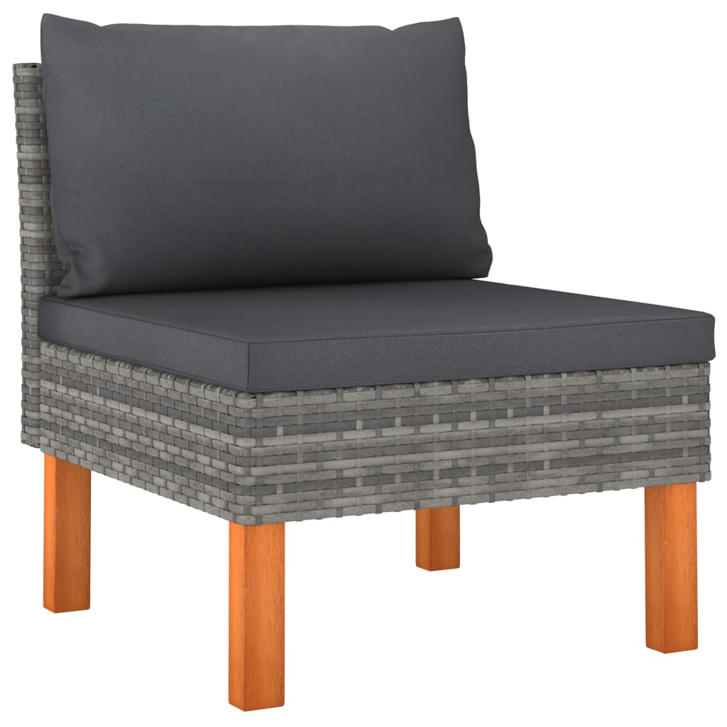 vidaXL Middle Sofa Poly Rattan and Solid Eucalyptus Wood-0