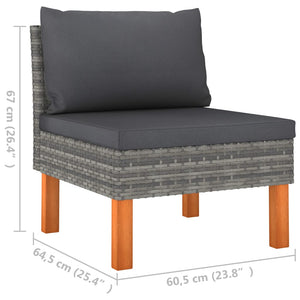 vidaXL Middle Sofas 3 pcs Poly Rattan and Solid Eucalyptus Wood-6