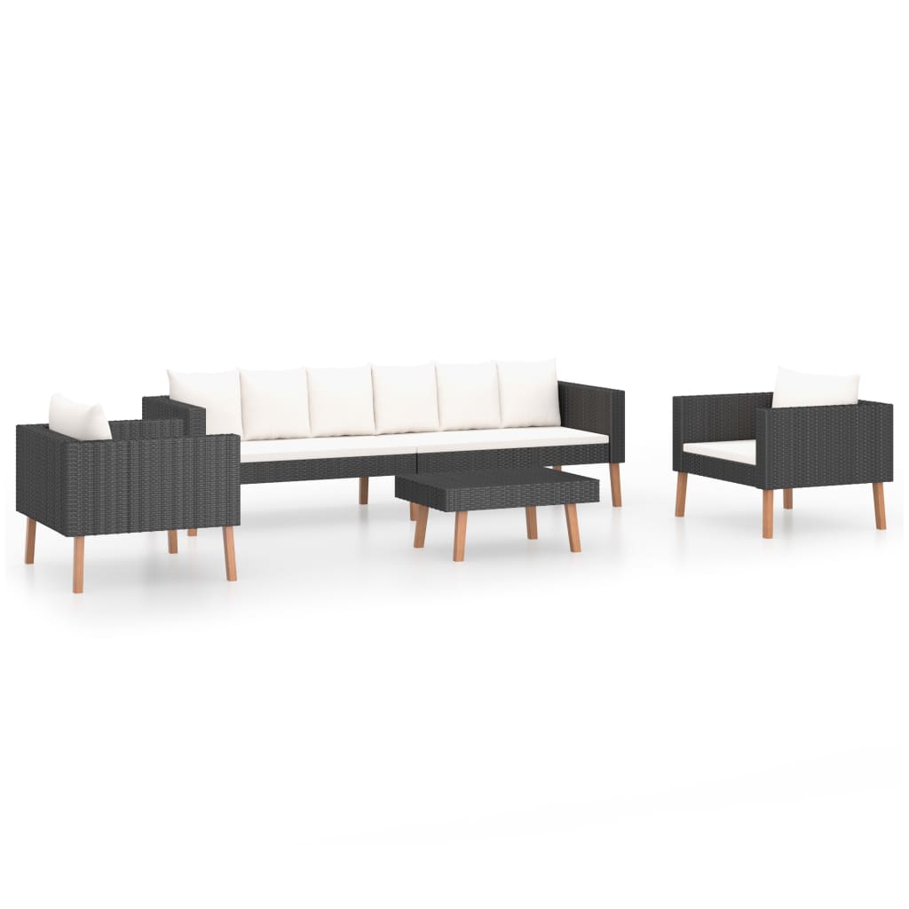 vidaXL 4 Piece Patio Lounge Set with Cushions Poly Rattan Black-0