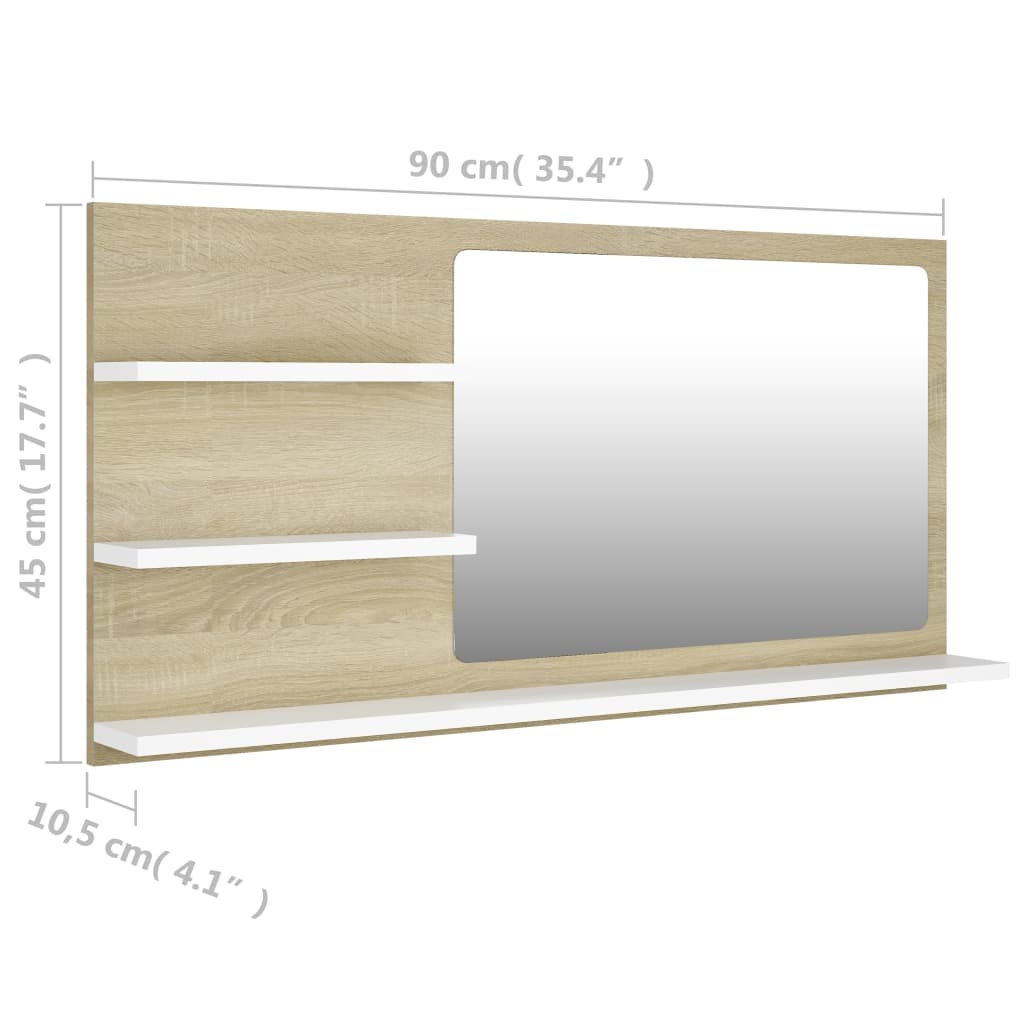 vidaXL Bathroom Mirror Vanity with Shelves for Powder Room Engineered Wood-26