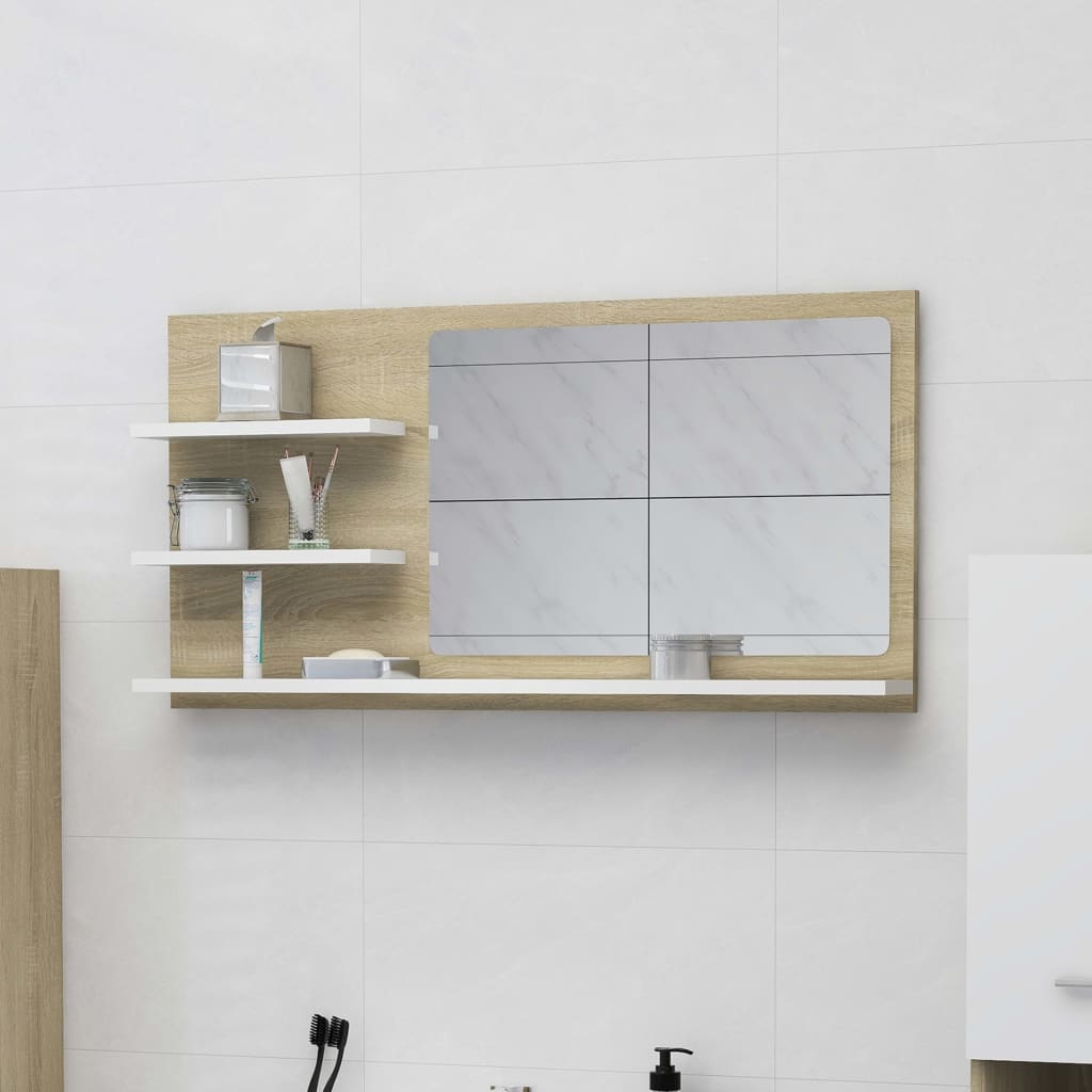 vidaXL Bathroom Mirror Vanity with Shelves for Powder Room Engineered Wood-5
