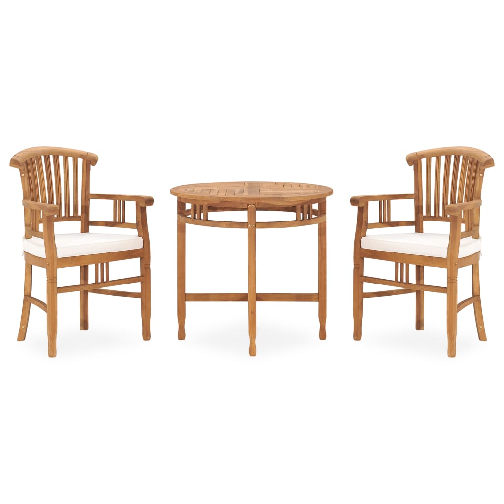 vidaXL Solid Wood Teak Patio Dining Set & Cushion Brown & Gray/Brown & White-0