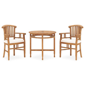 vidaXL Solid Wood Teak Patio Dining Set & Cushion Brown & Gray/Brown & White-0