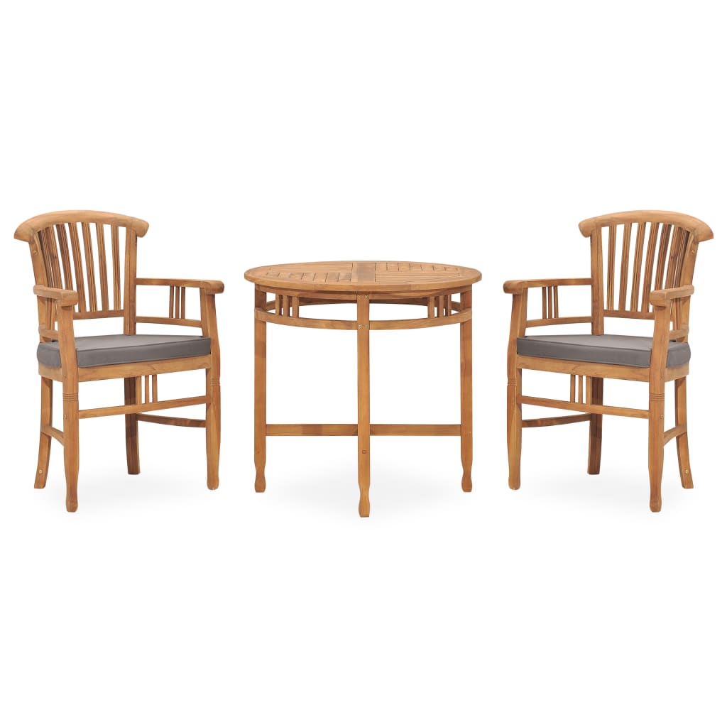 vidaXL Solid Wood Teak Patio Dining Set & Cushion Brown & Gray/Brown & White-3