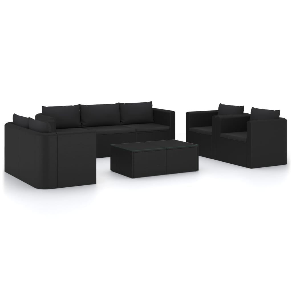 vidaXL 9 Piece Patio Lounge Set with Cushions Poly Rattan Black-0