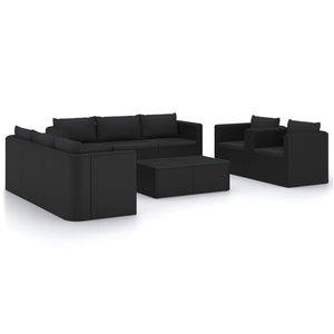 vidaXL 10 Piece Patio Lounge Set with Cushions Poly Rattan Black-1