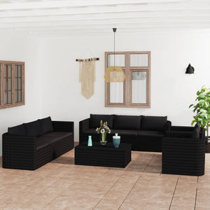 vidaXL 10 Piece Patio Lounge Set with Cushions Poly Rattan Black-2