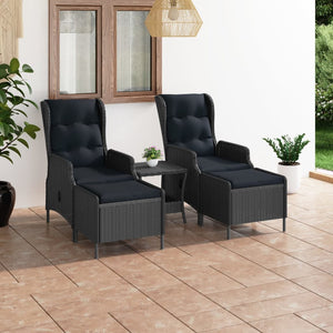 vidaXL Patio Furniture Set 3 Piece Outdoor Sofa Chair with Table Poly Rattan-7