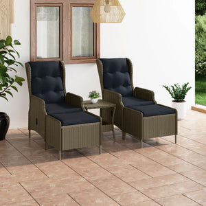 vidaXL Patio Furniture Set 3 Piece Outdoor Sofa Chair with Table Poly Rattan-24
