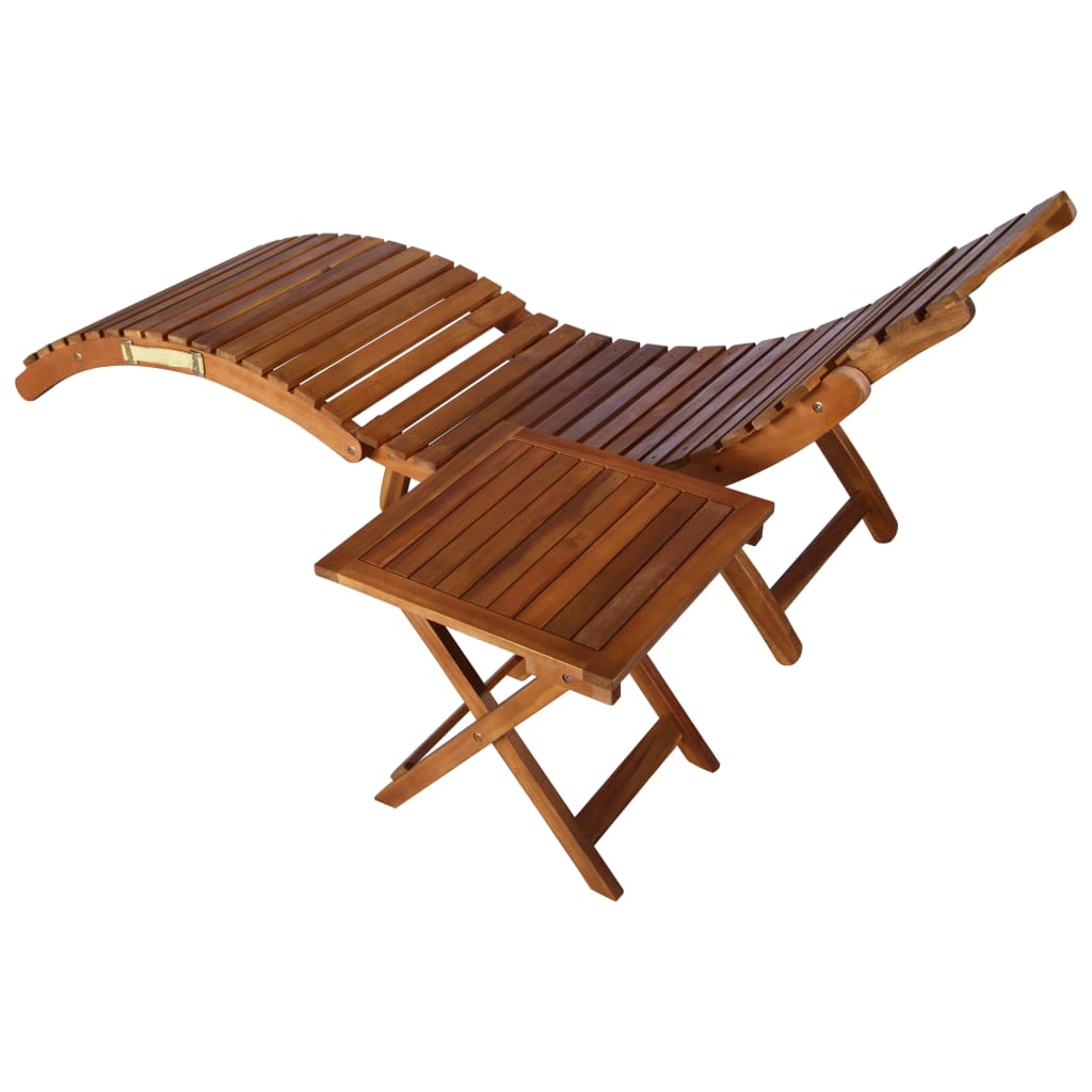 vidaXL Patio Sun Lounger with Table and Cushion Solid Acacia Wood-0