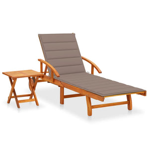 vidaXL Patio Sun Lounger with Table and Cushion Solid Acacia Wood-0